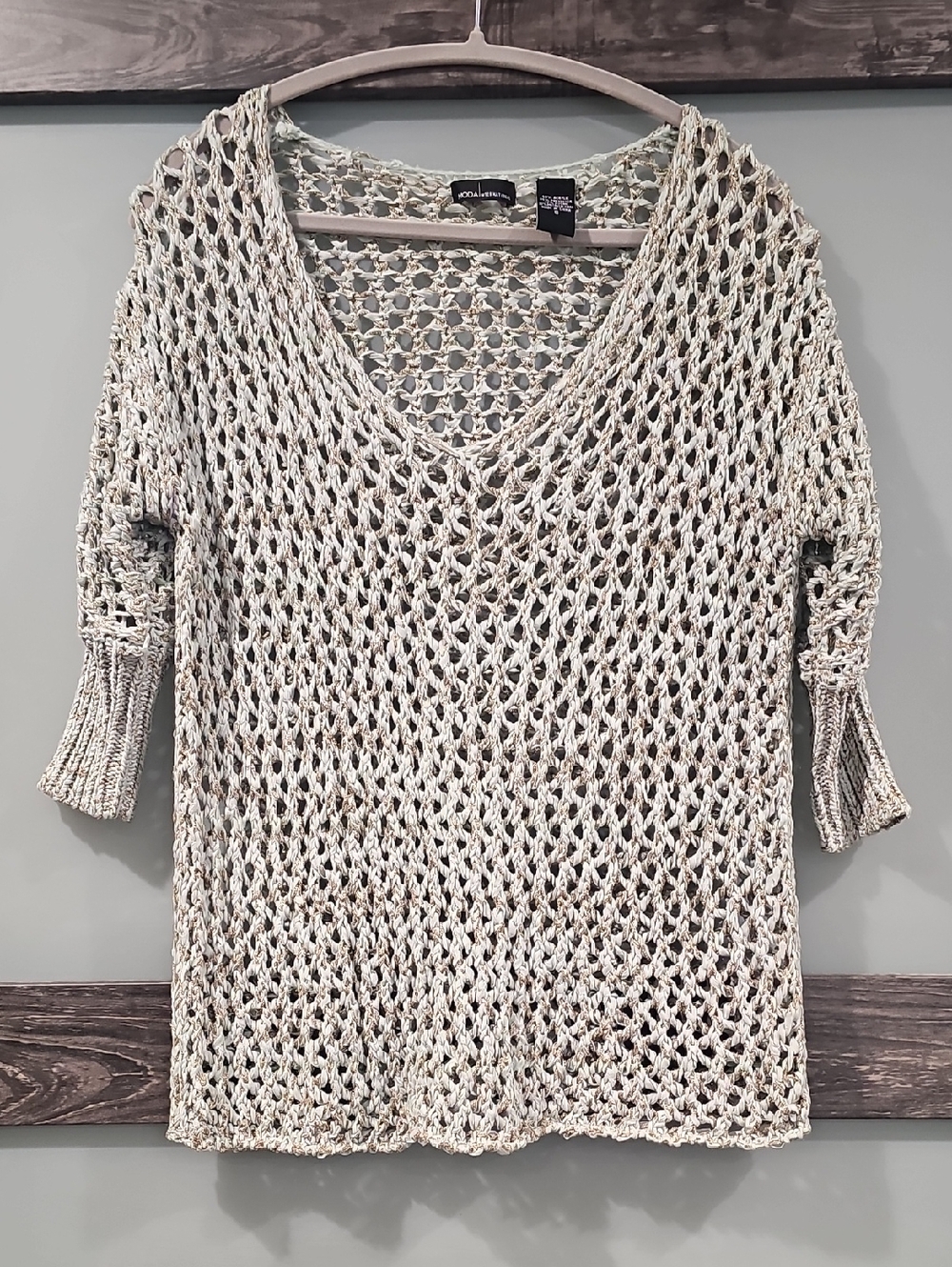 Moda International White and Gold Crochet Top